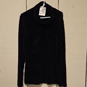 #198 Chenille Black Turtleneck Cable Knit Sweater for Women Sz XL